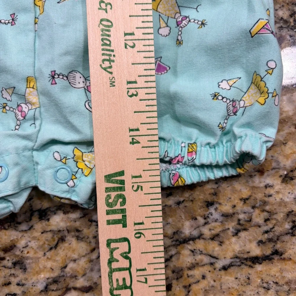 Vintage OshKosh Bgosh Baby Girl Bubble Overalls 12M Aqua Blue Novelty USA v
